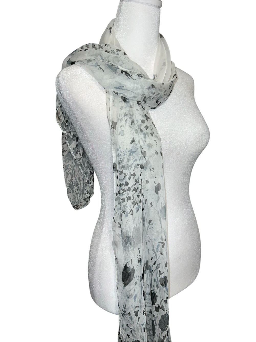 Light Gray Floral Sheer Scarf - Women Accessories